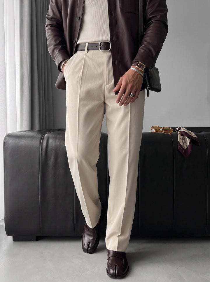 Loose Fit Casual Trousers - Beige
