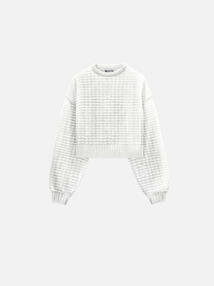 Oversize Puffer Arms Knit Sweater - White