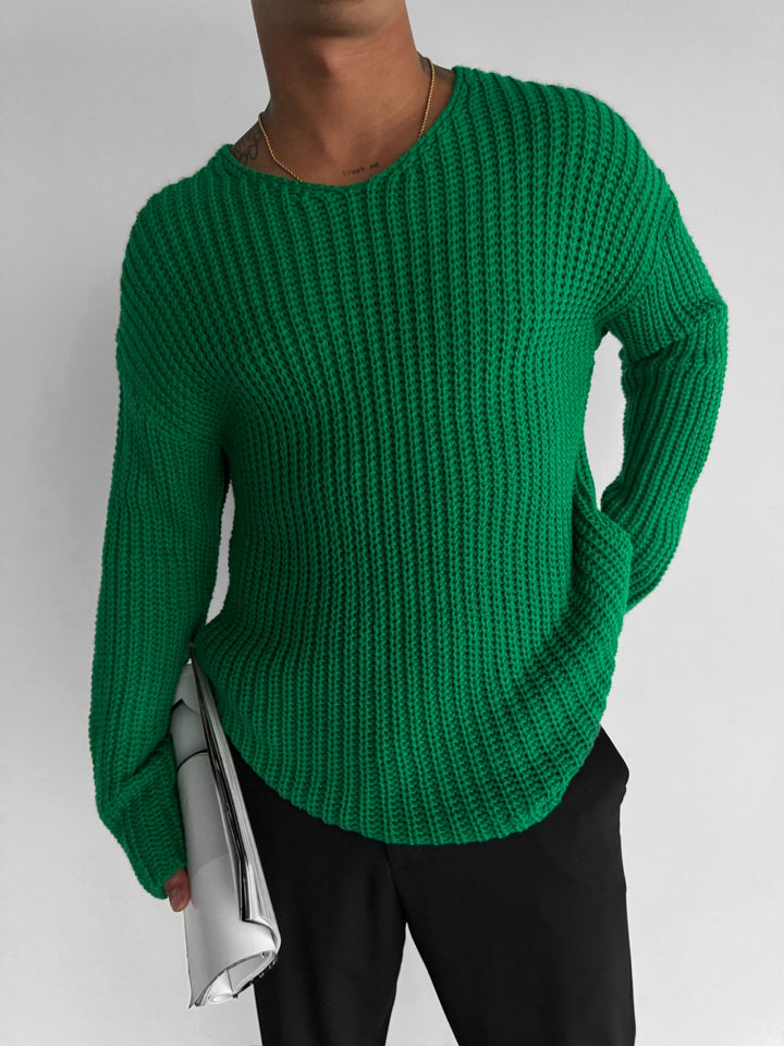 Regular Fit cutout Knit Sweater - Forest Green