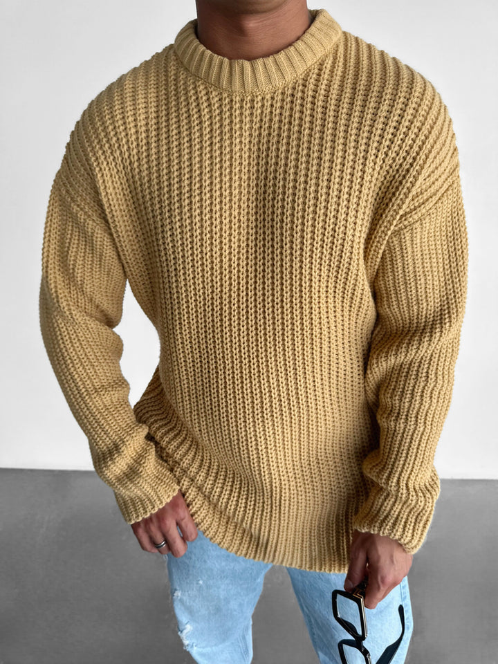 Oversize Round Neck Knit Sweater - Mustard