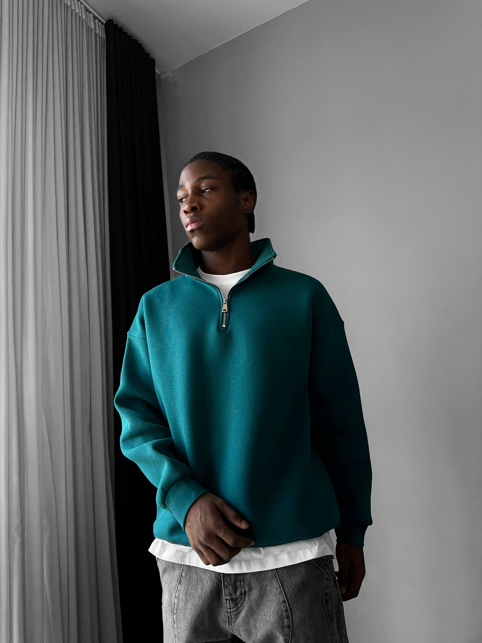 Oversize Half-Zip Polo Sweatshirt - Sea Moss – Kleidermafia