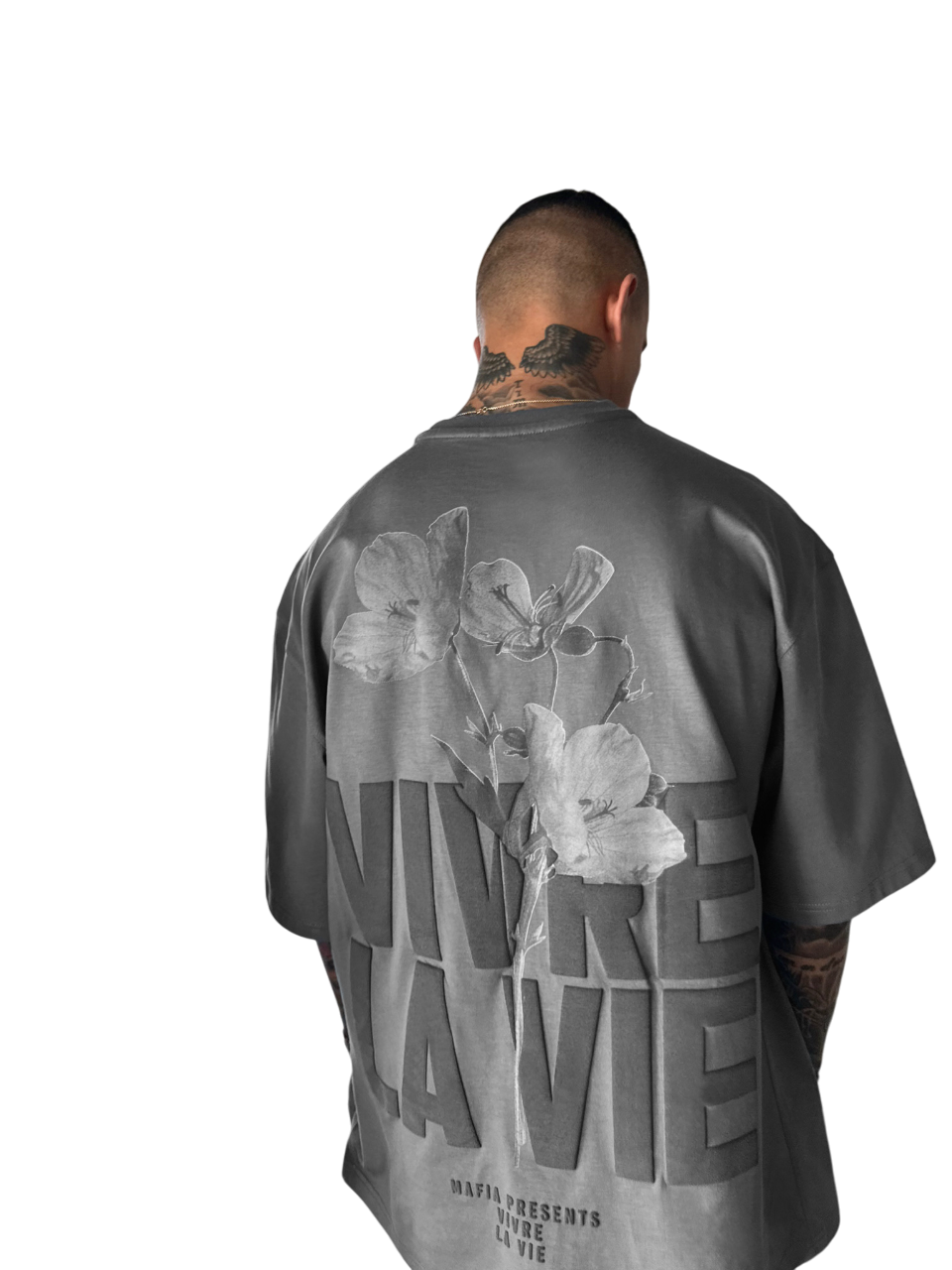 Oversize Vivre la Vie T-shirt - Anthracite and Black