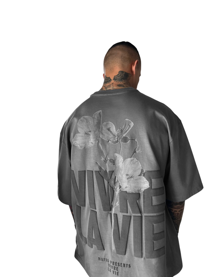 Oversize Vivre la Vie T-shirt - Anthracite and Black