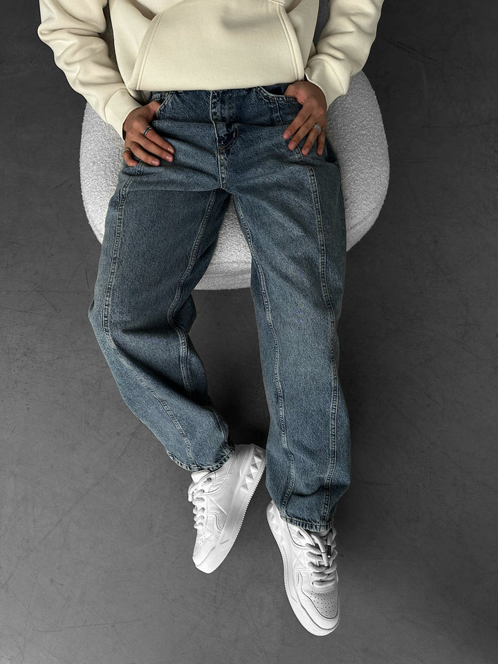 Relax Baggy Front Line Fit Jeans - Blue