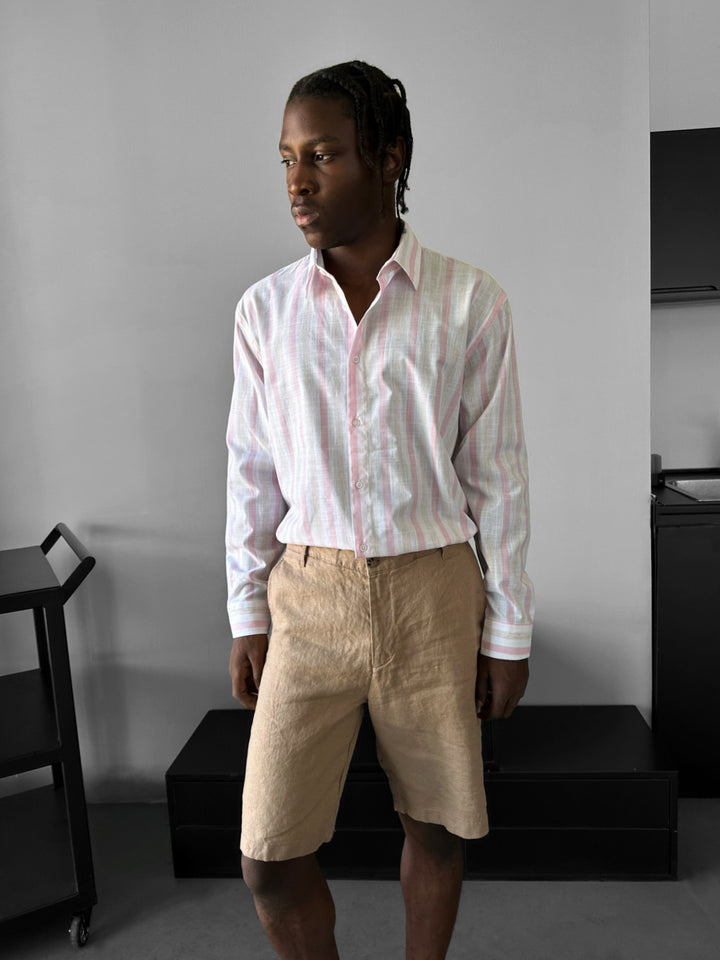 Loose Fit Linen Shorts - Beige