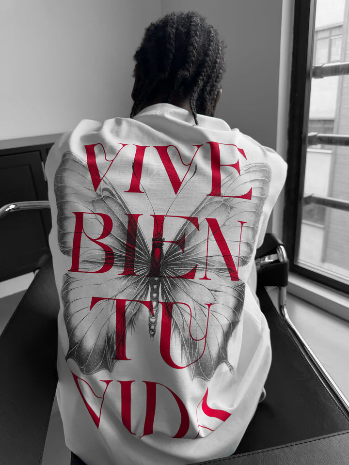 Oversize "Vive Bien Tu Vida" T-Shirt - Ecru