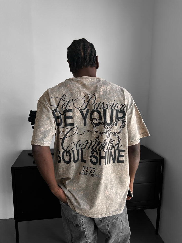 Oversize Washed 'Be your Soul Shine' T-Shirt - Stone