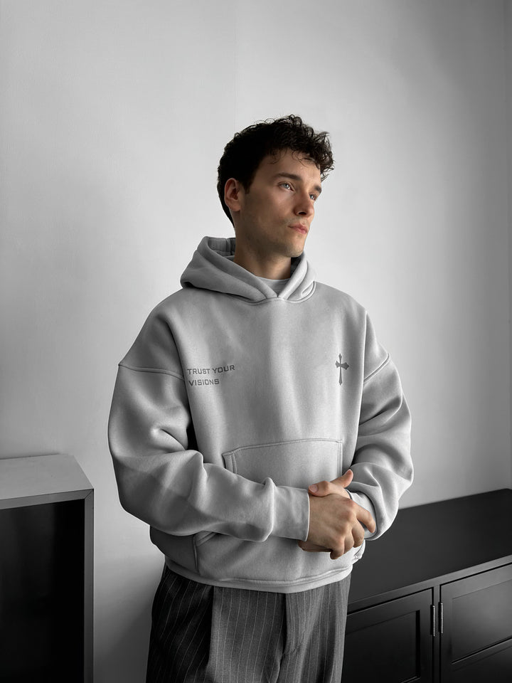 Oversize Cross Hoodie - Grey