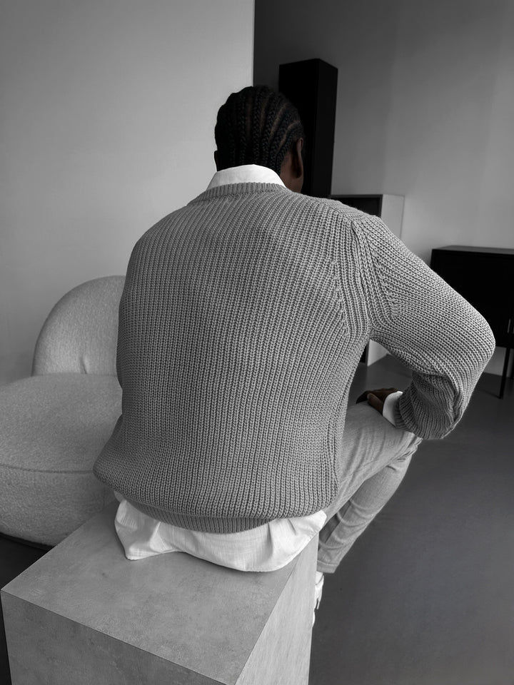 Oversize Structured Knit Sweater - Grey