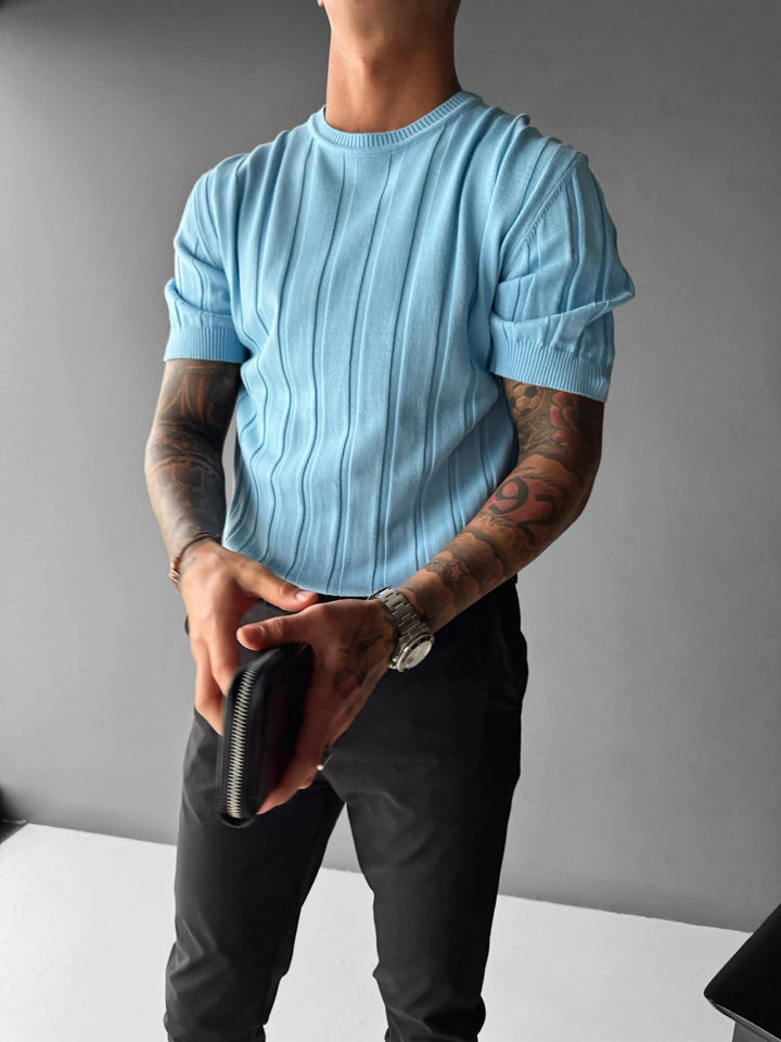 Regular Fit Knit Lines T-shirt - Babyblue