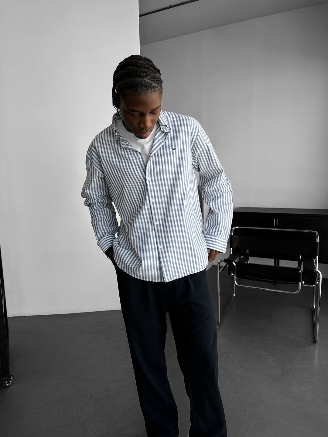 Striped Oxford Shirt - Navy Blue