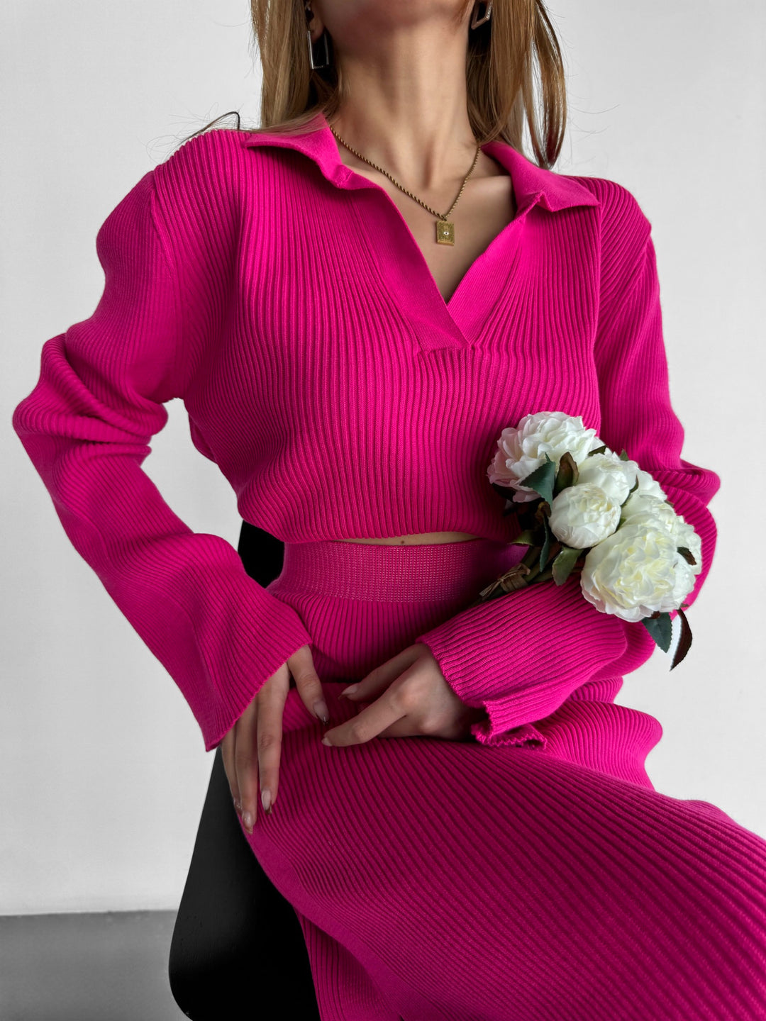 Collar Knit Sweater - Pink