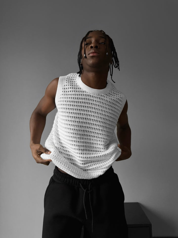 Oversize Grid Tanktop - White