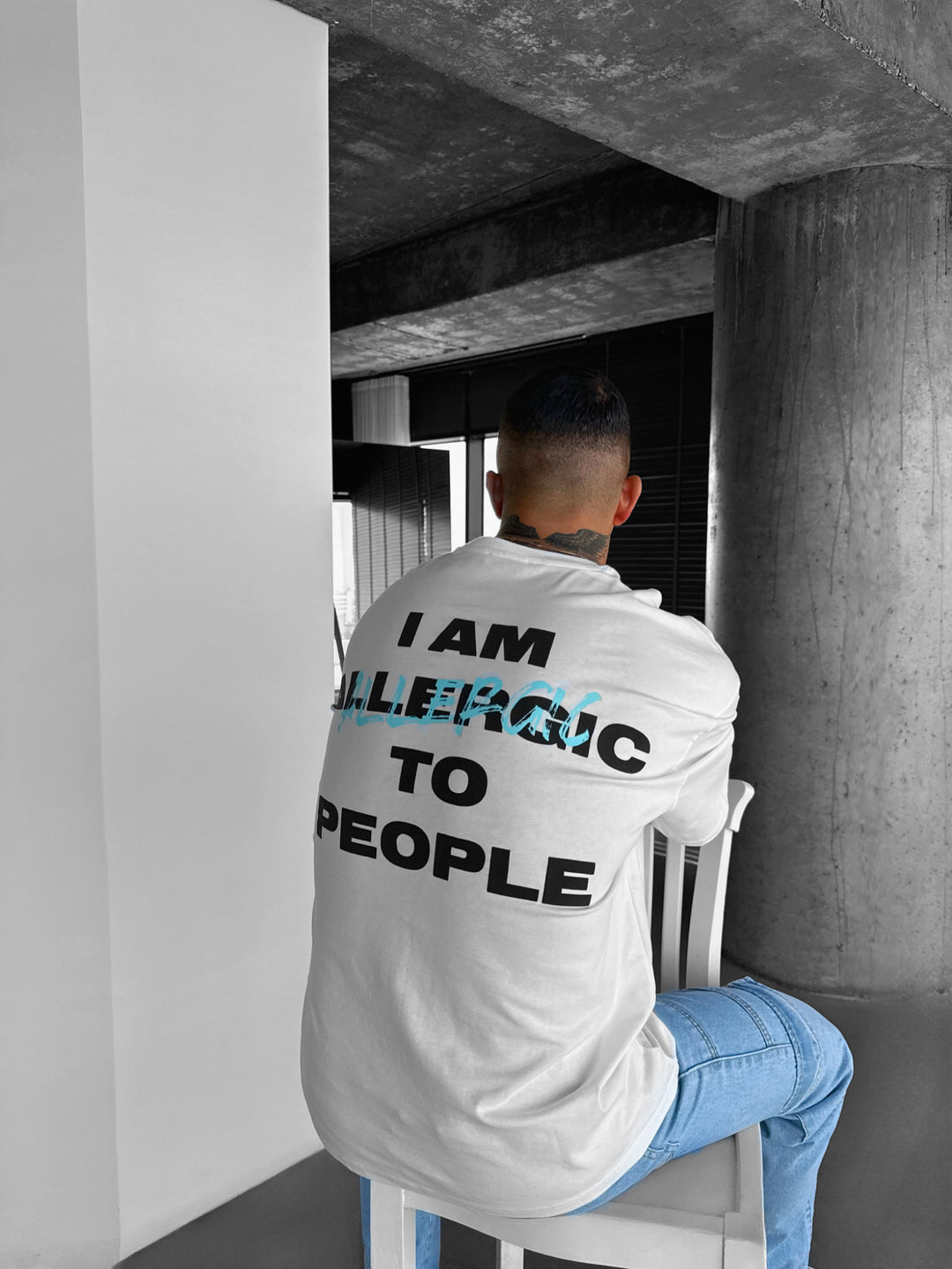 Oversize 'I am Allergic to People' T-shirt - Ecru STOK EKLEME