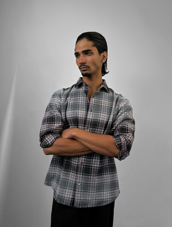 Regular Fit Contrast Plaid Shirt - Black