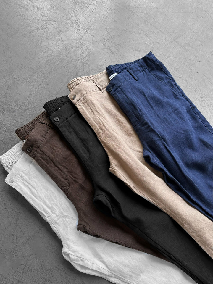 Loose Fit Linen Trousers - Beige