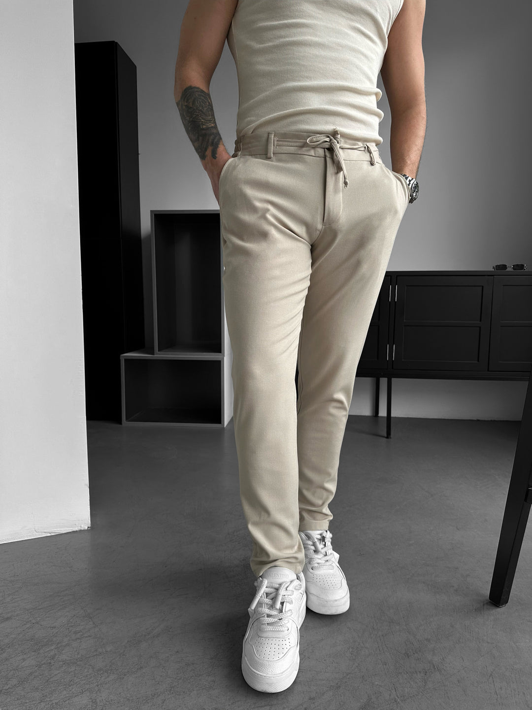 Modern Cut Casual Trousers - Beige