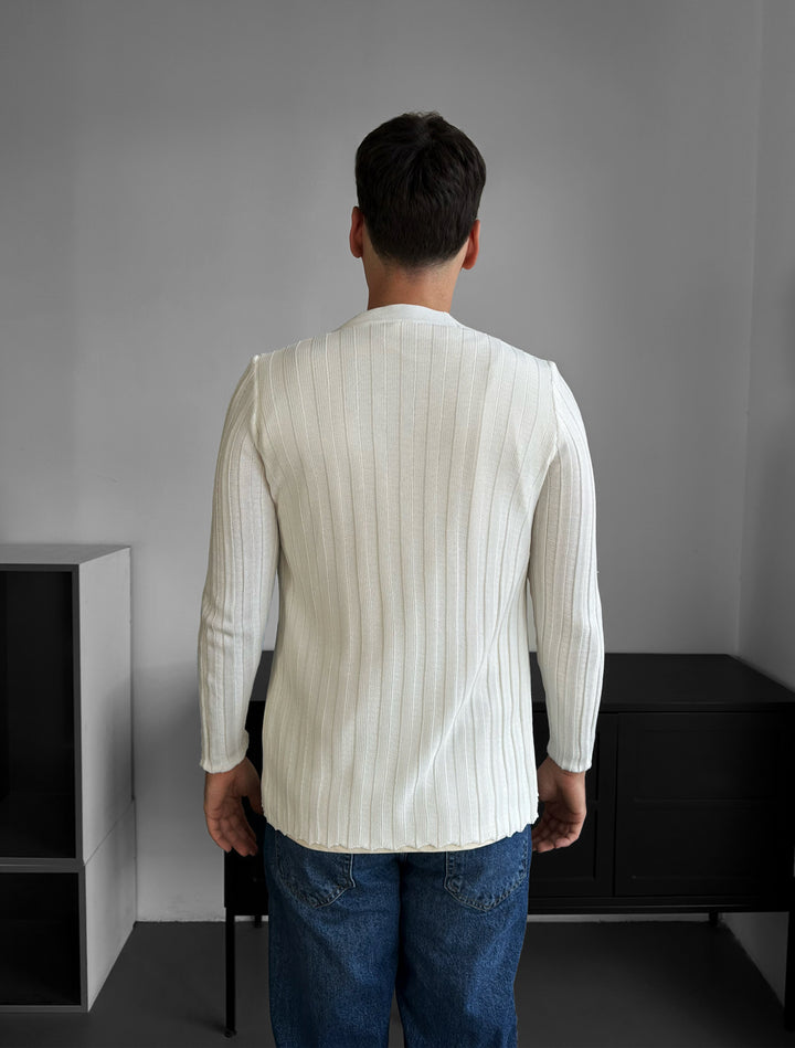 Slim Fit Knit Cardigan - White