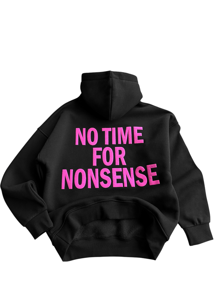 Oversize “No Time for Nonsense” Hoodie - Black