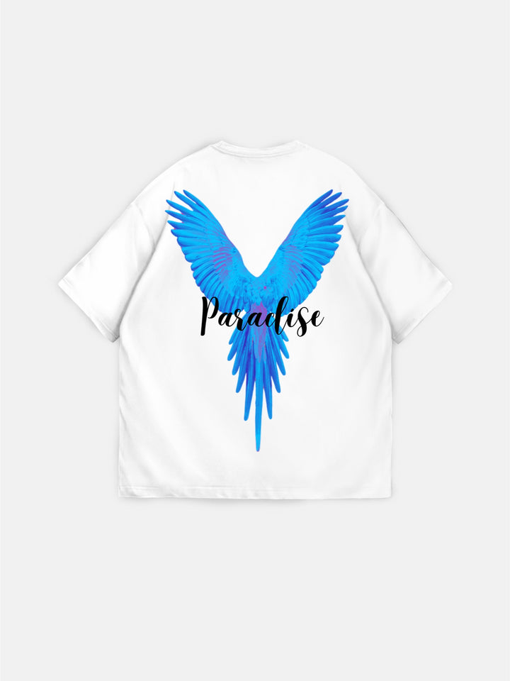 Oversize Parrot Paradise T-shirt - White and Blue