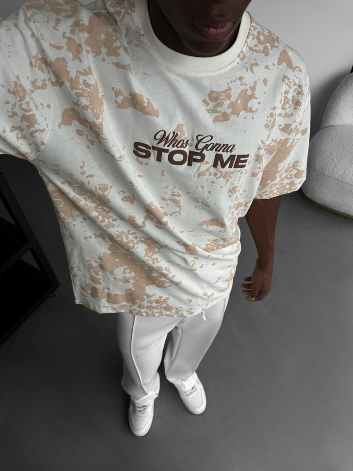 Oversize 'Stop Me' T-Shirt - Antique White