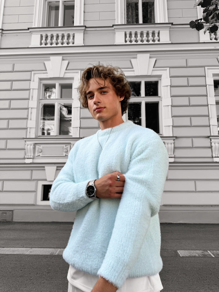 Oversize Hairy Rope Sweater - Ice Blue