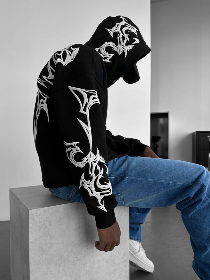 Oversize Mafia Tribal Hoodie - Black