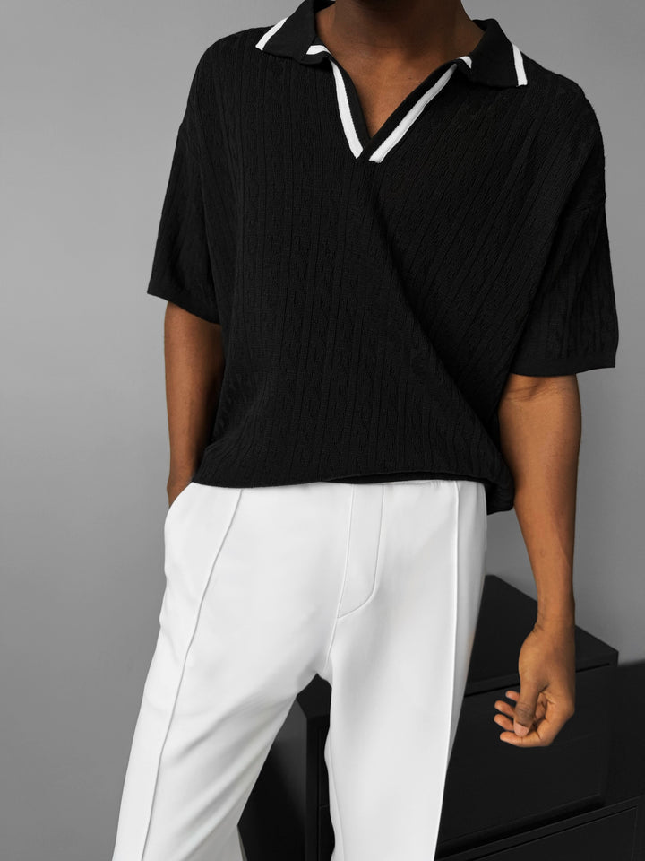 Oversize Structured Polo T-Shirt - Black