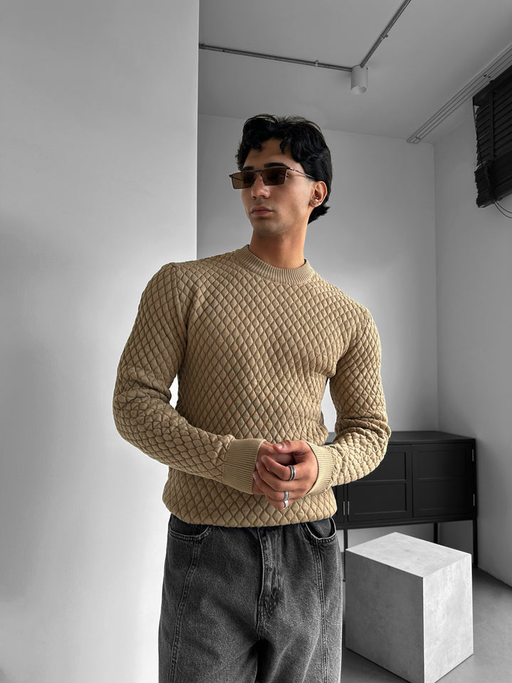 Slim Fit Textured Sweater - Milk Chocolate Brown