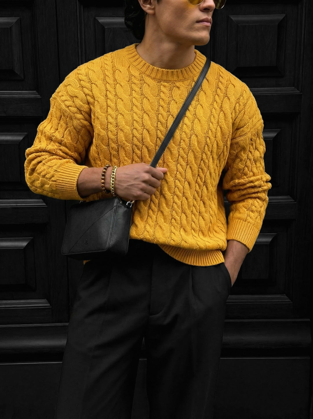 Oversize Knit Braid Sweater - Saffron