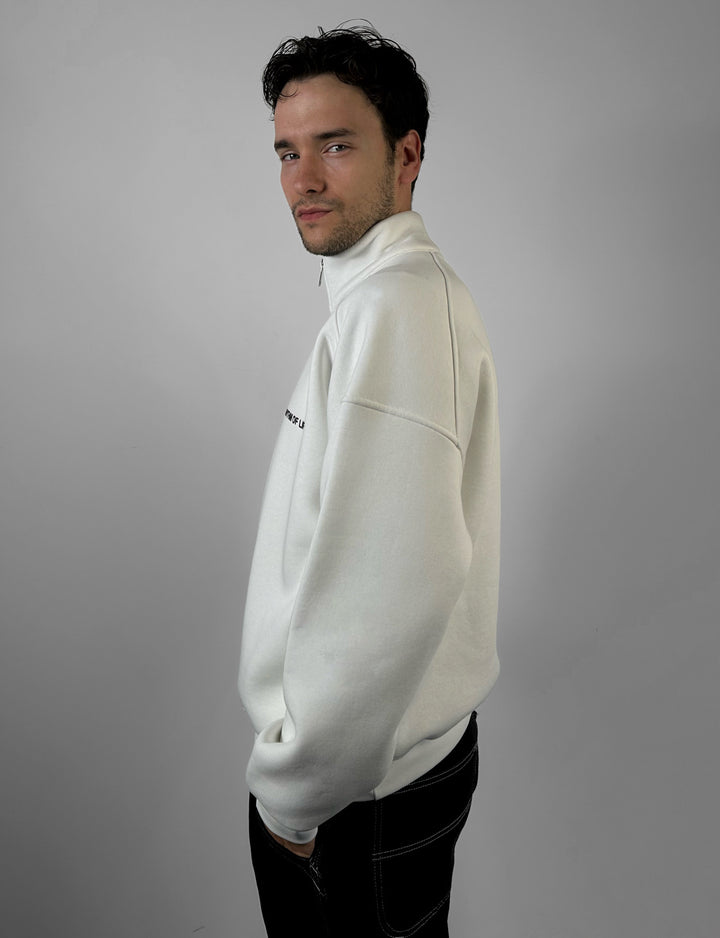 Oversize Half-Zip Motto Sweatshirt - Ecru