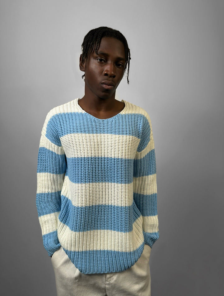 Regular Fit Wide Stripe Sweater - Babyblue