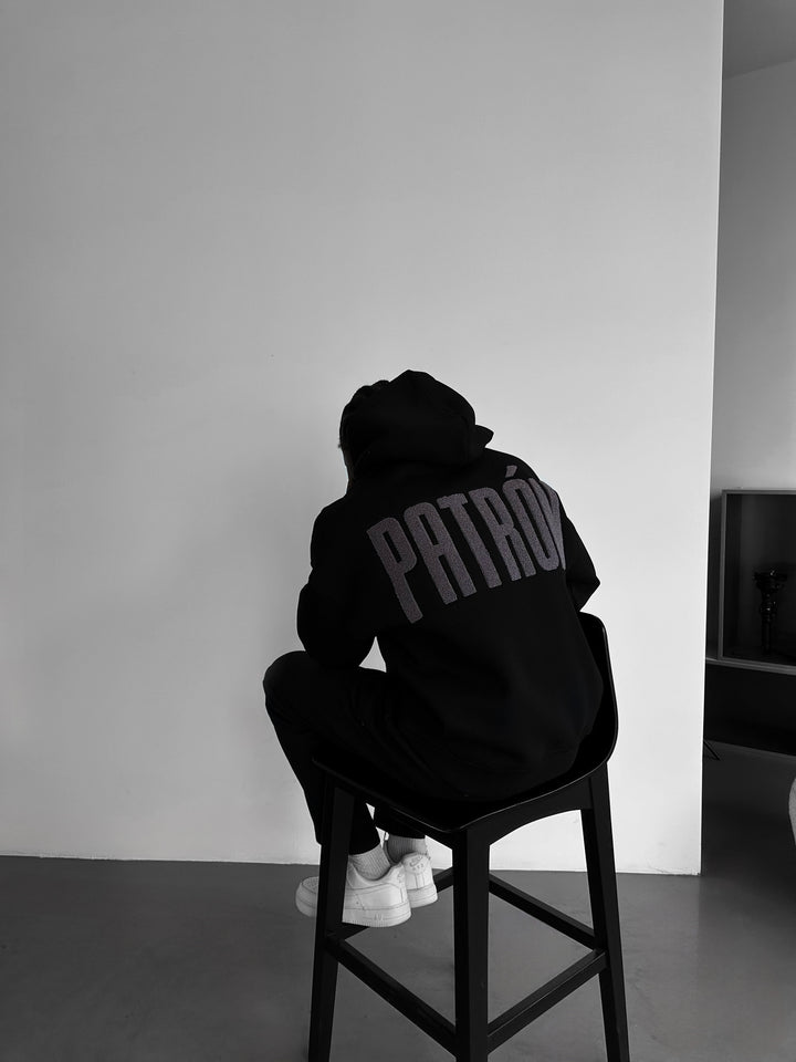 Oversize Detailed Patron Hoodie - Black and Anthracite