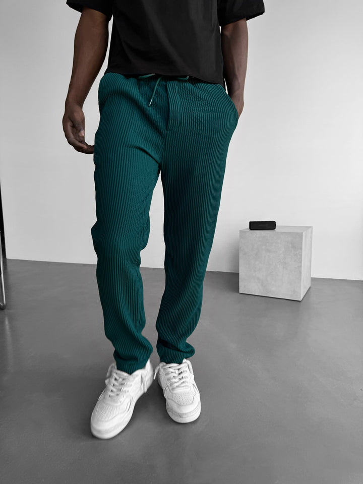 Loose Fit Ribbed Trousers - Rain Forest