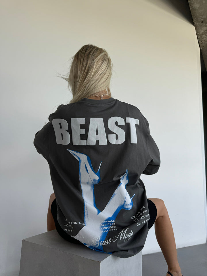 Oversize Beast T-shirt - Anthracite and Blue