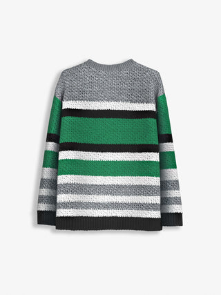Oversize Striped Knit Sweater - Green