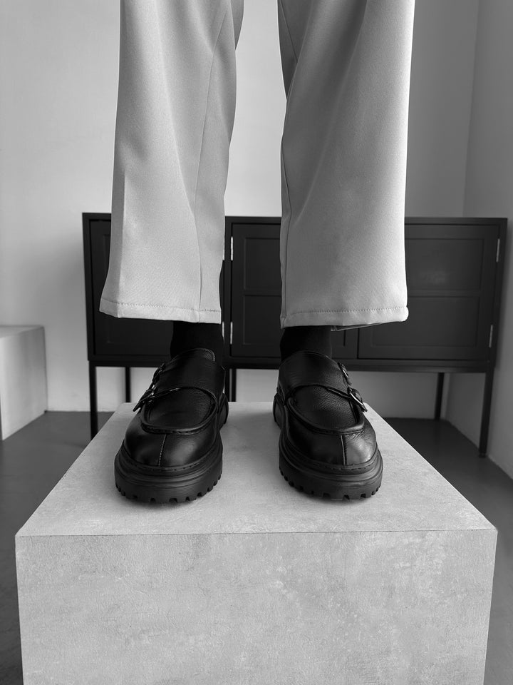 Leather Monk Shoes - Black