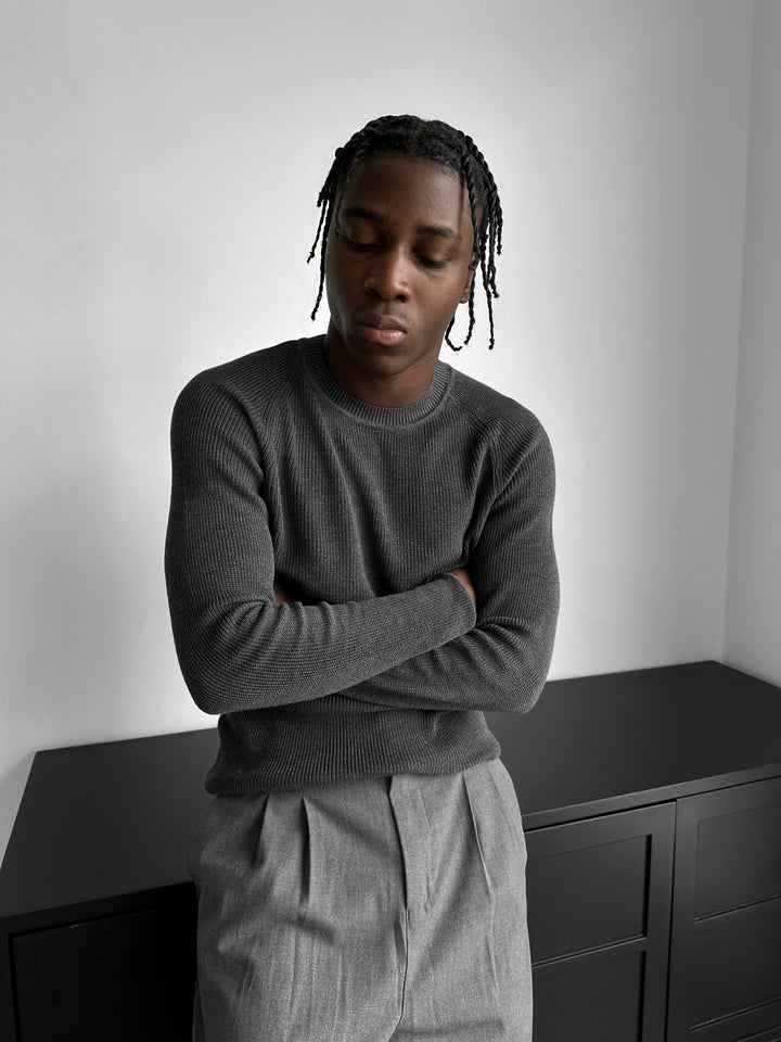 Slim Fit Thin Knit Sweater - Anthracite