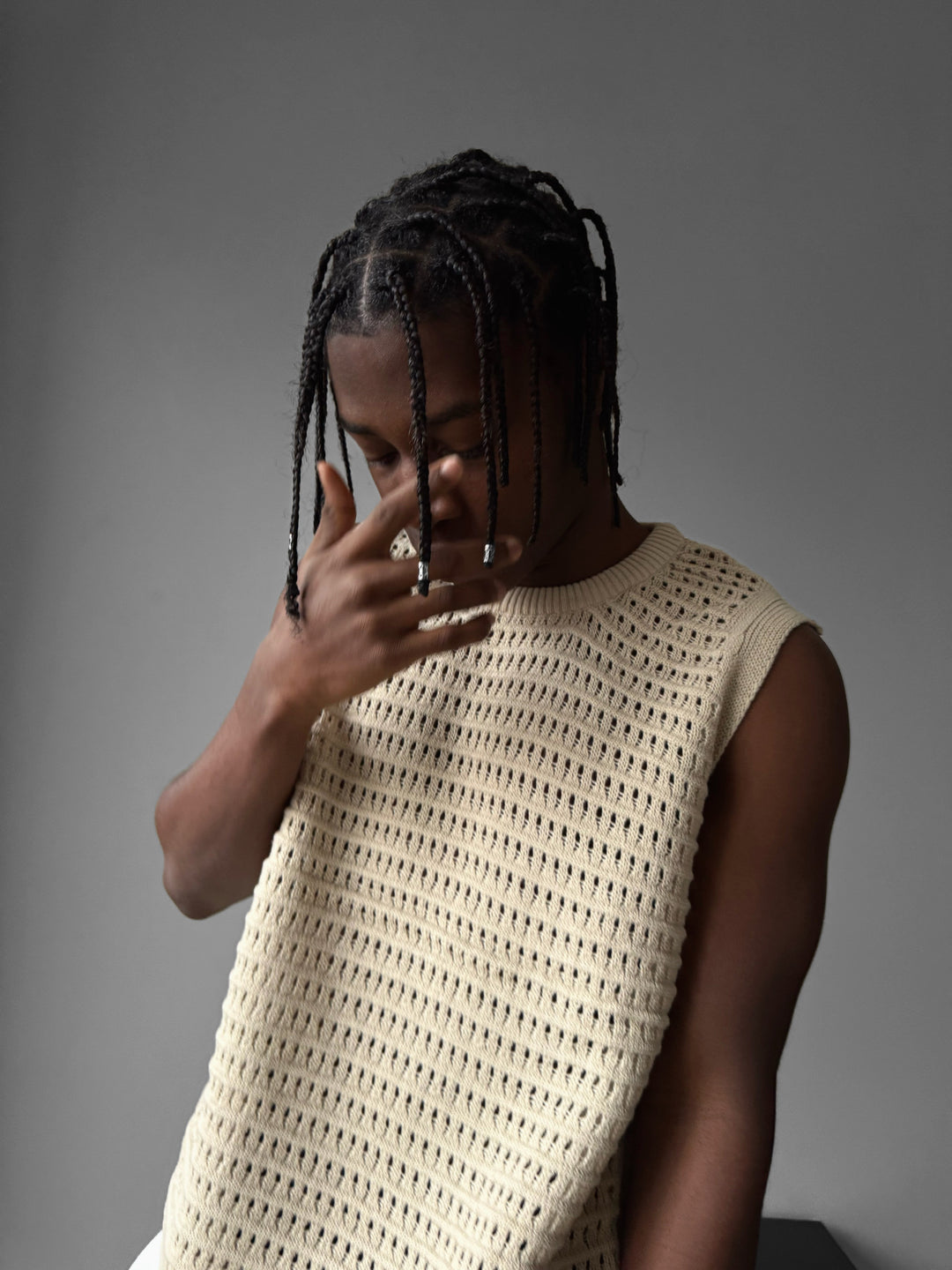 Oversize Grid Tanktop - Stone