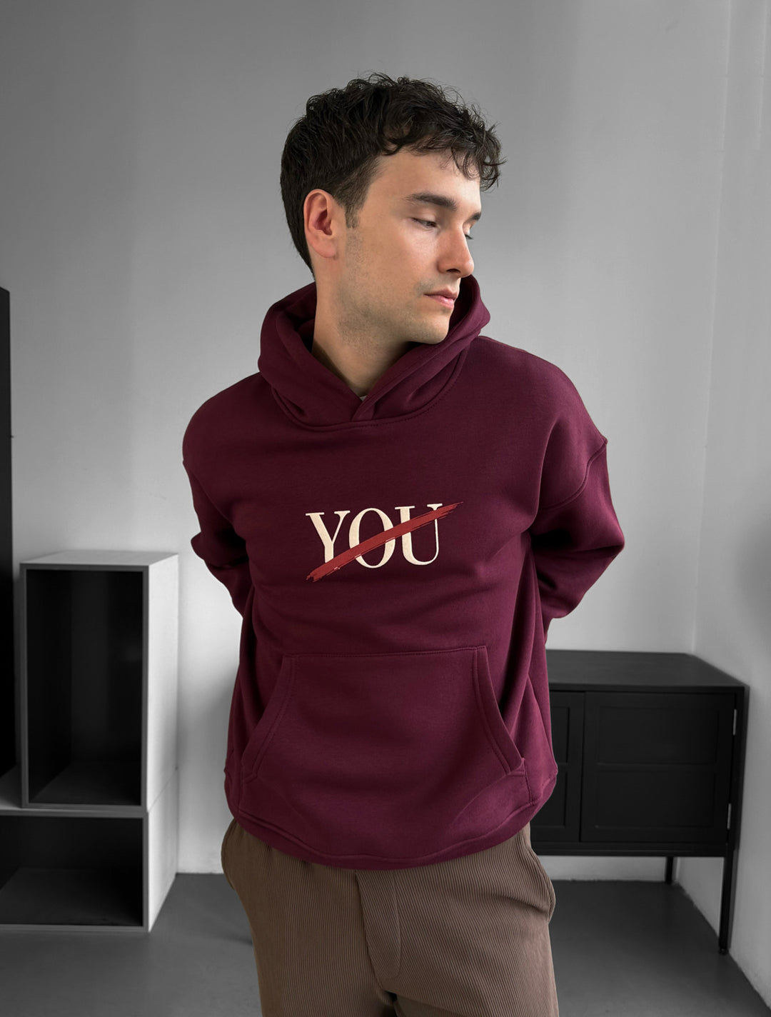 Oversize Motto Hoodie - Bordeaux