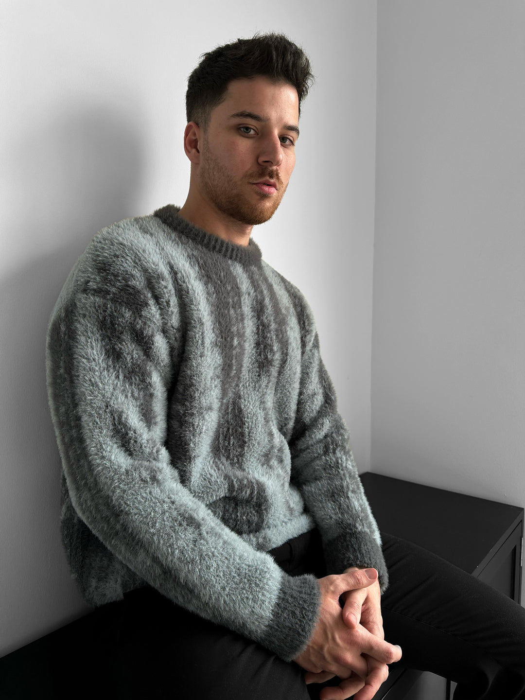 Oversize Brushstroke Effect Knit Pullover - Anthracite