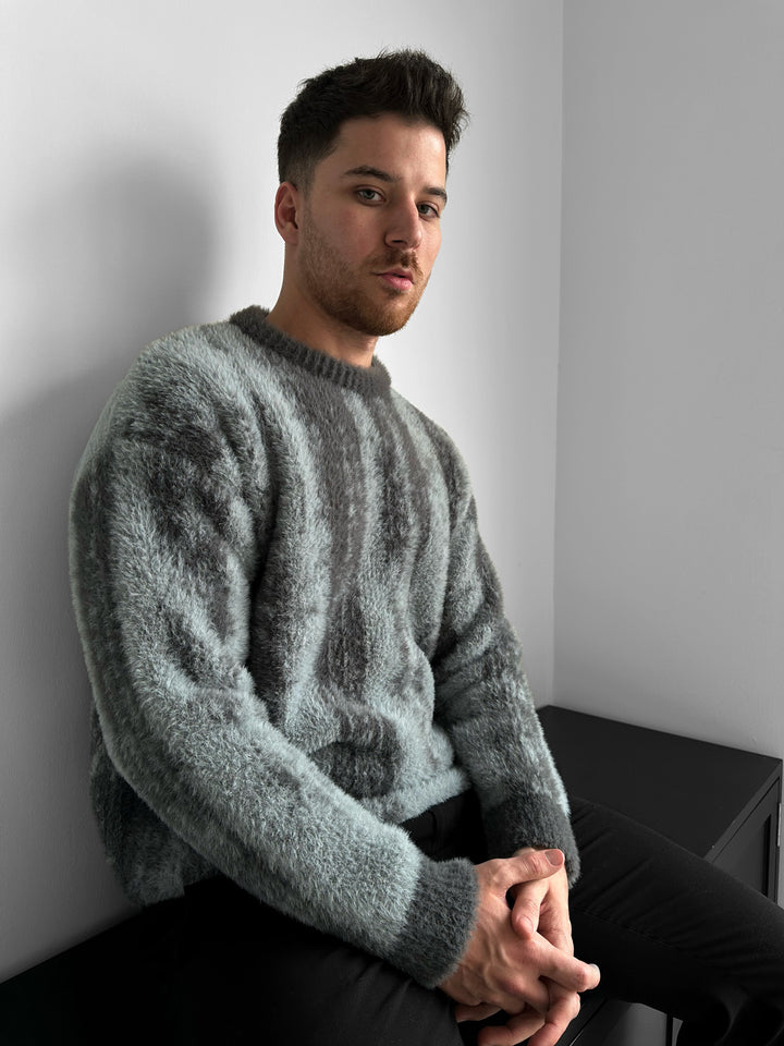 Oversize Brushstroke Effect Knit Pullover - Anthracite