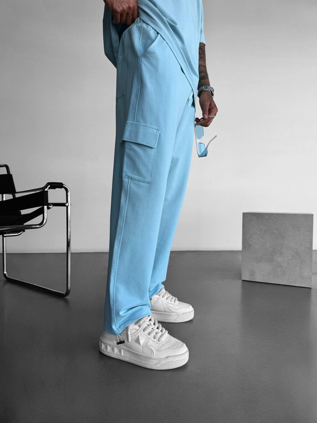 Loose Fit Pocket Trousers - Ice Blue