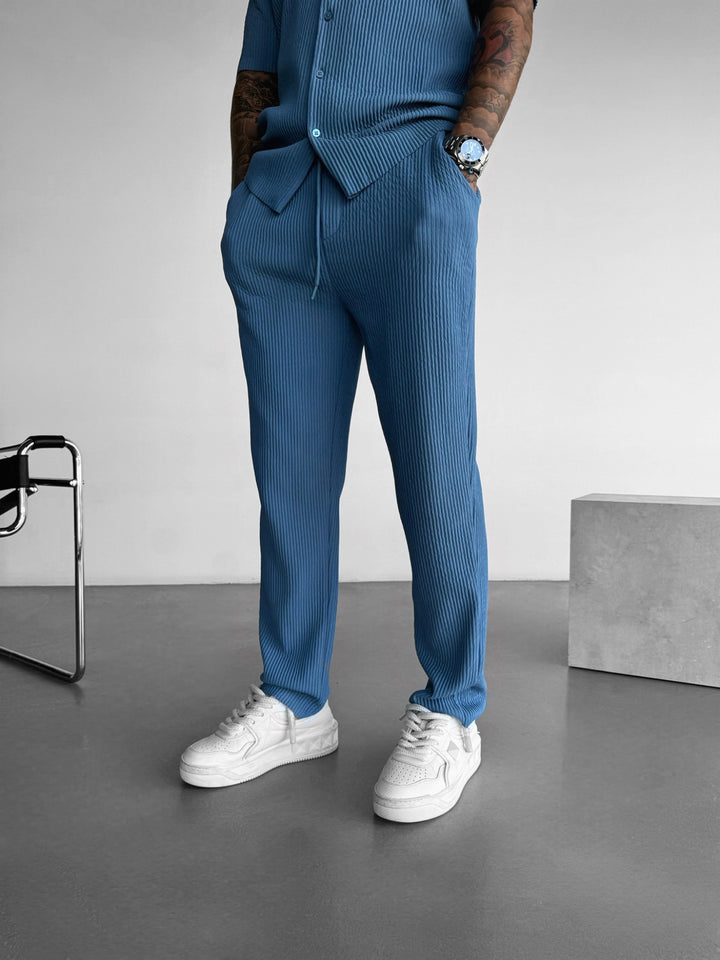 Loose Fit Ribbed Trousers - Coronet Blue