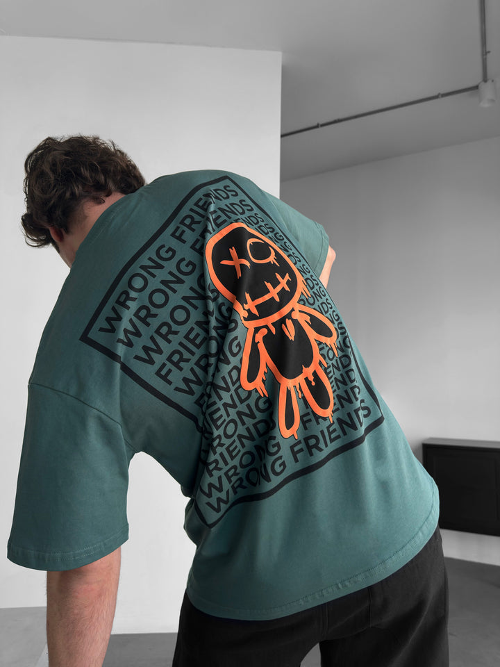 Oversize Wrong Friends T-shirt - Khaki