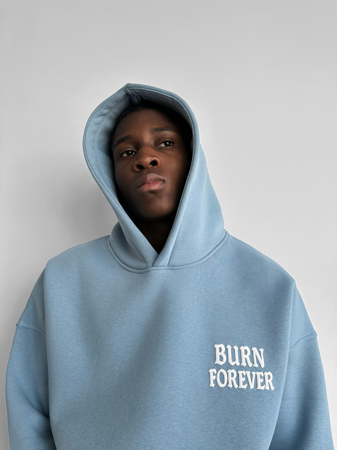 Oversize “Burn Forever” Hoodie - Faded Denim