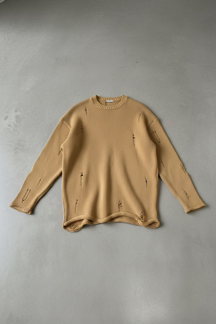 Oversize Torn Sweater - Camel