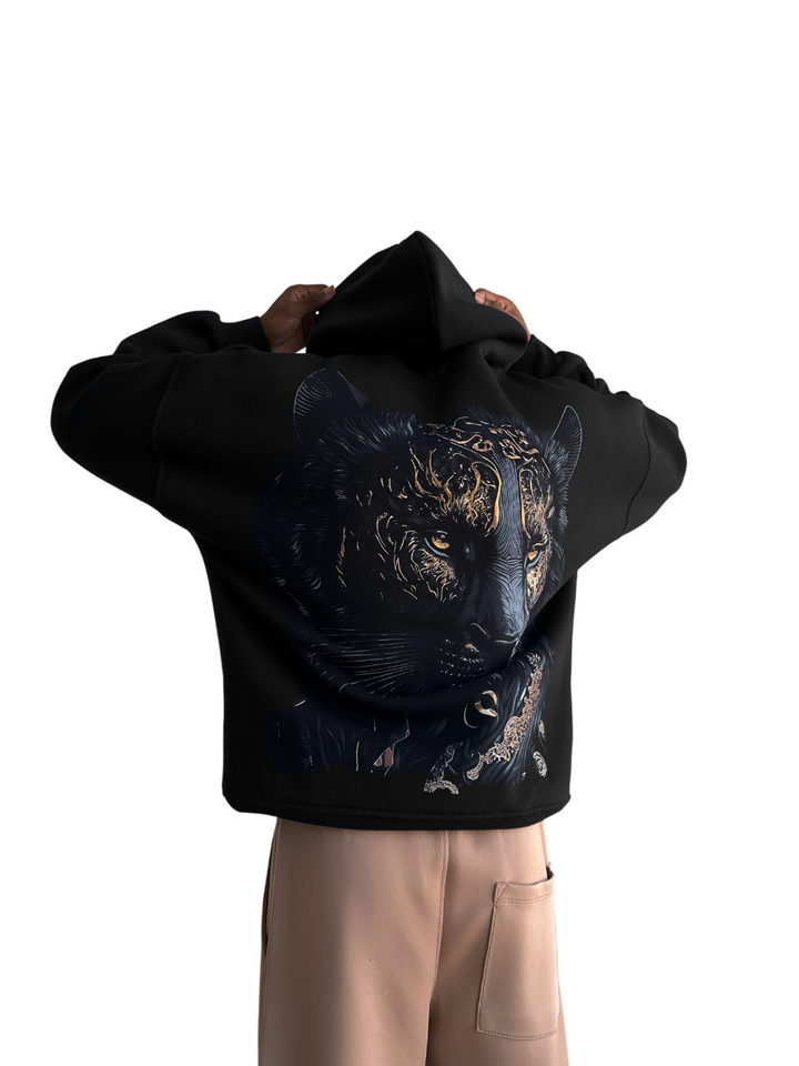 Oversize Detailed Lion Hoodie - Black