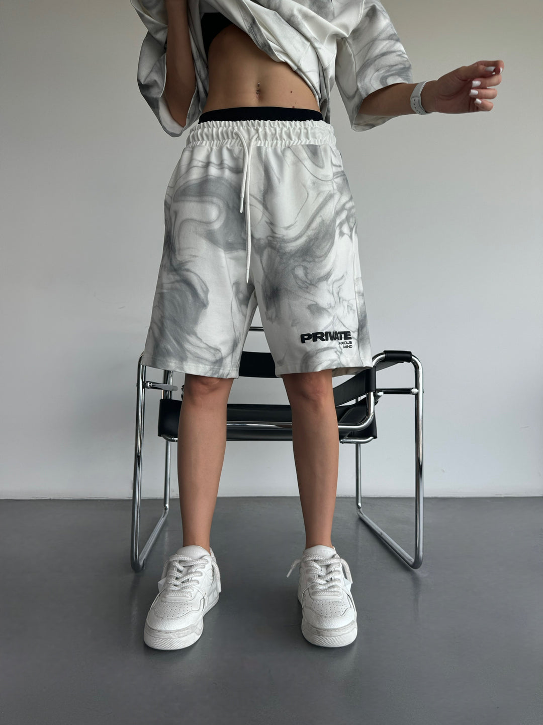 Oversize Private Smoke Shorts - White and Grey