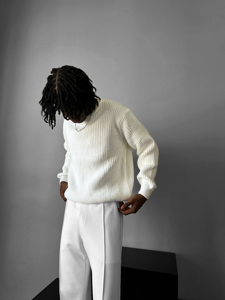 Oversize Structured Knit Sweater - Bright White